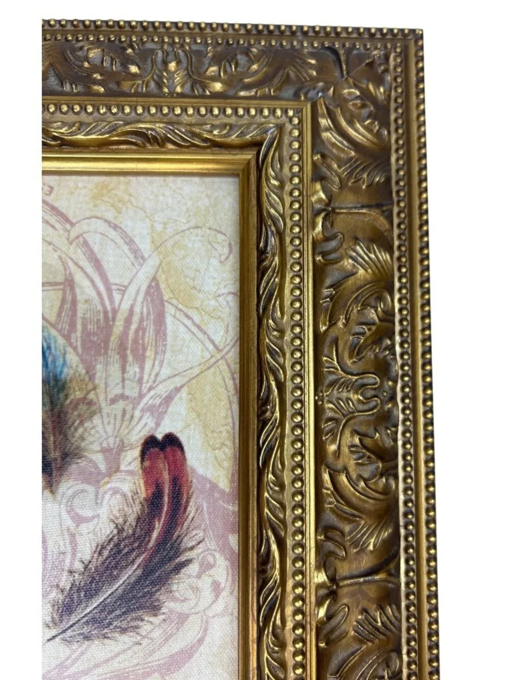 Vintage Framed Bird Nest Wall Art Ornate Gold Frame Cottage Farmhouse Decor